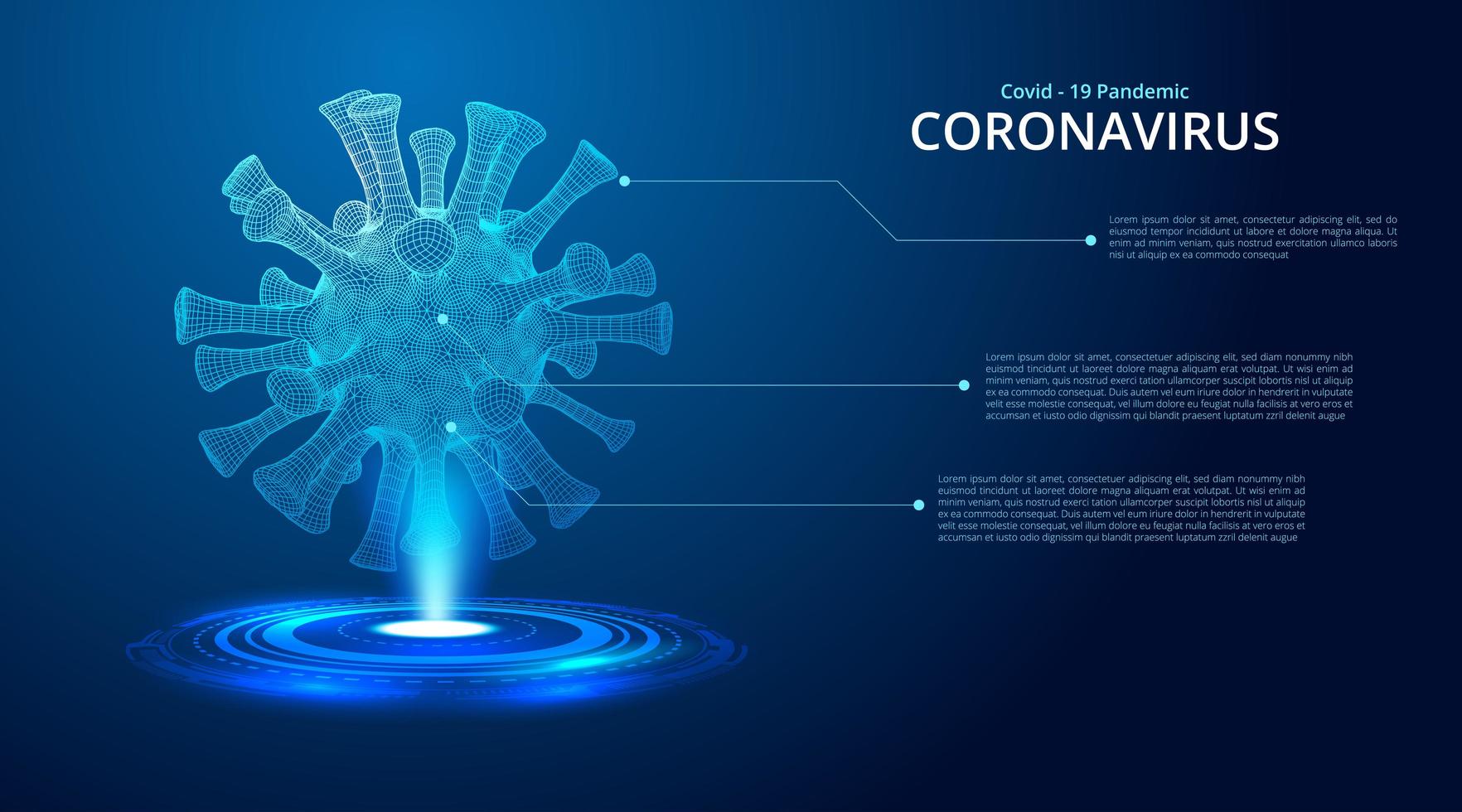 Dark Blue Shining 2019-nCov Coronavirus Low Poly vector