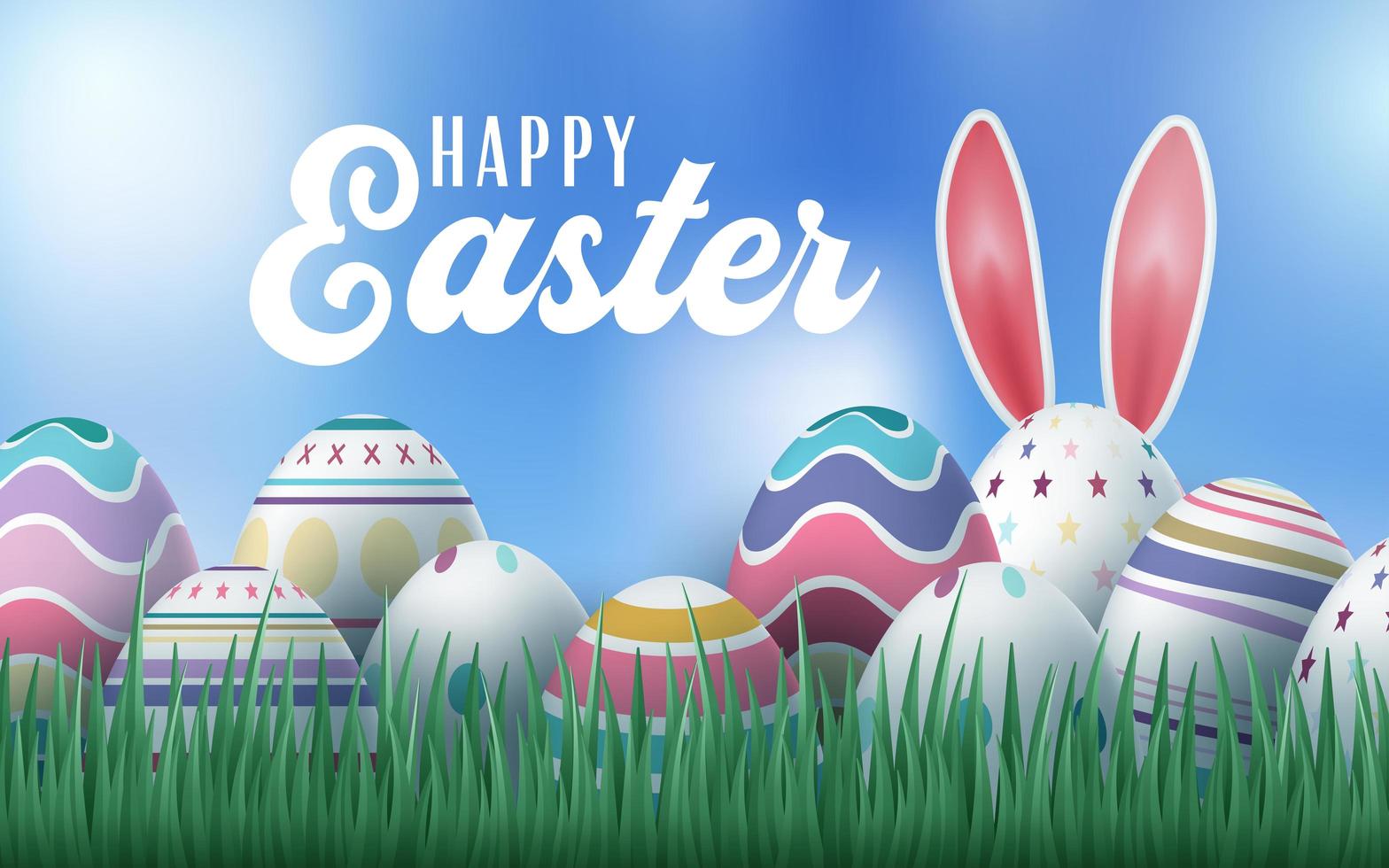 Easter Eggs with Bunny Ears Easter Card Design  vector