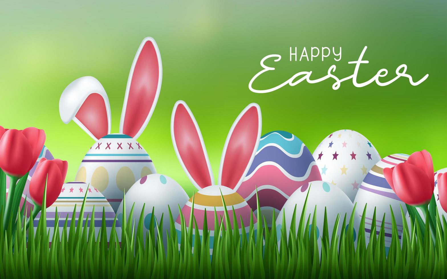 Easter Eggs in Grass Happy Easter Card  vector