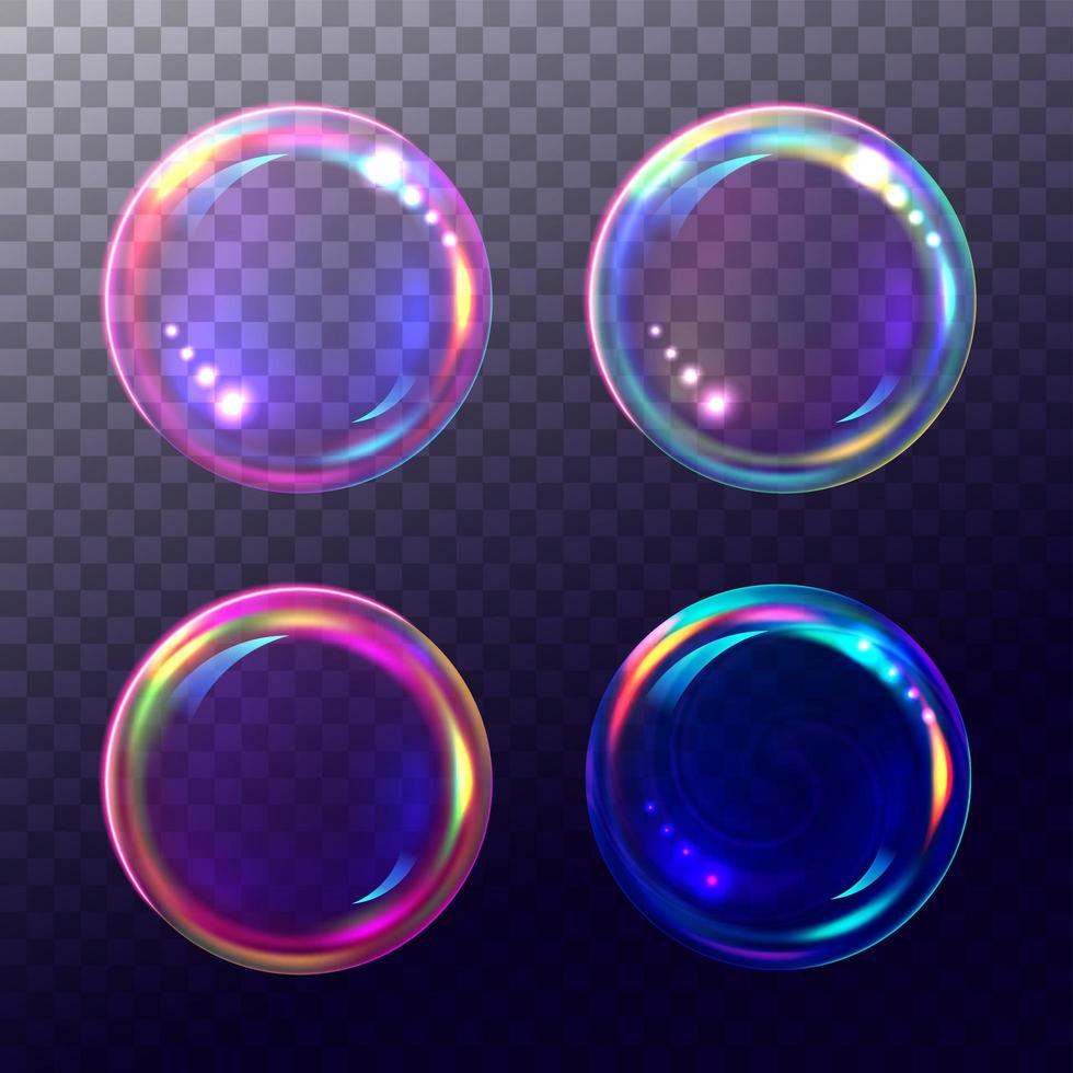 Set of Four Clear Colorful Bubbles vector