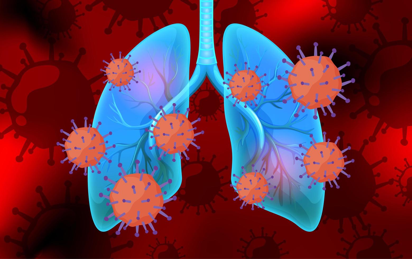 células de coronavirus en pulmones humanos azules vector
