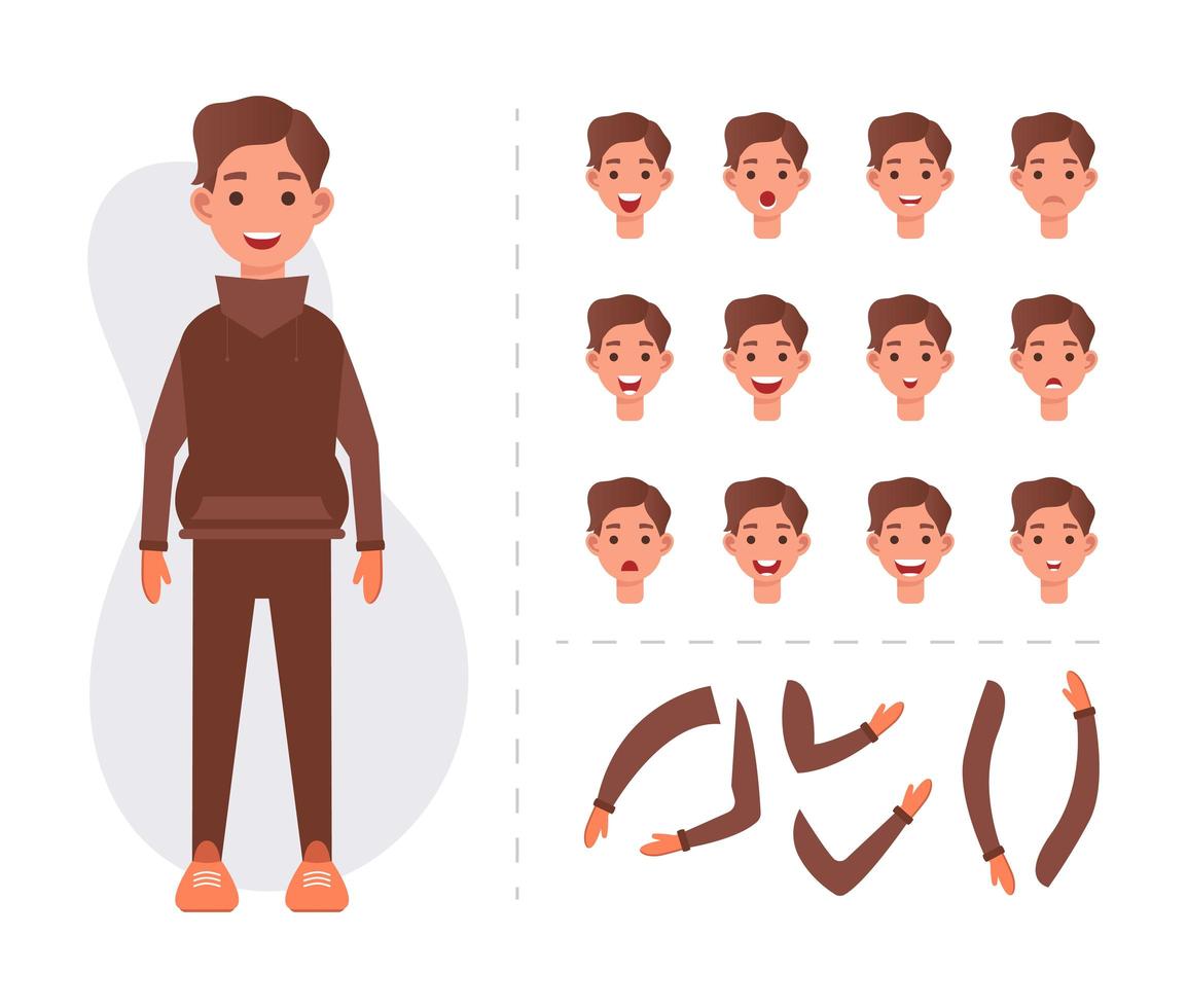 Young man character element set vector