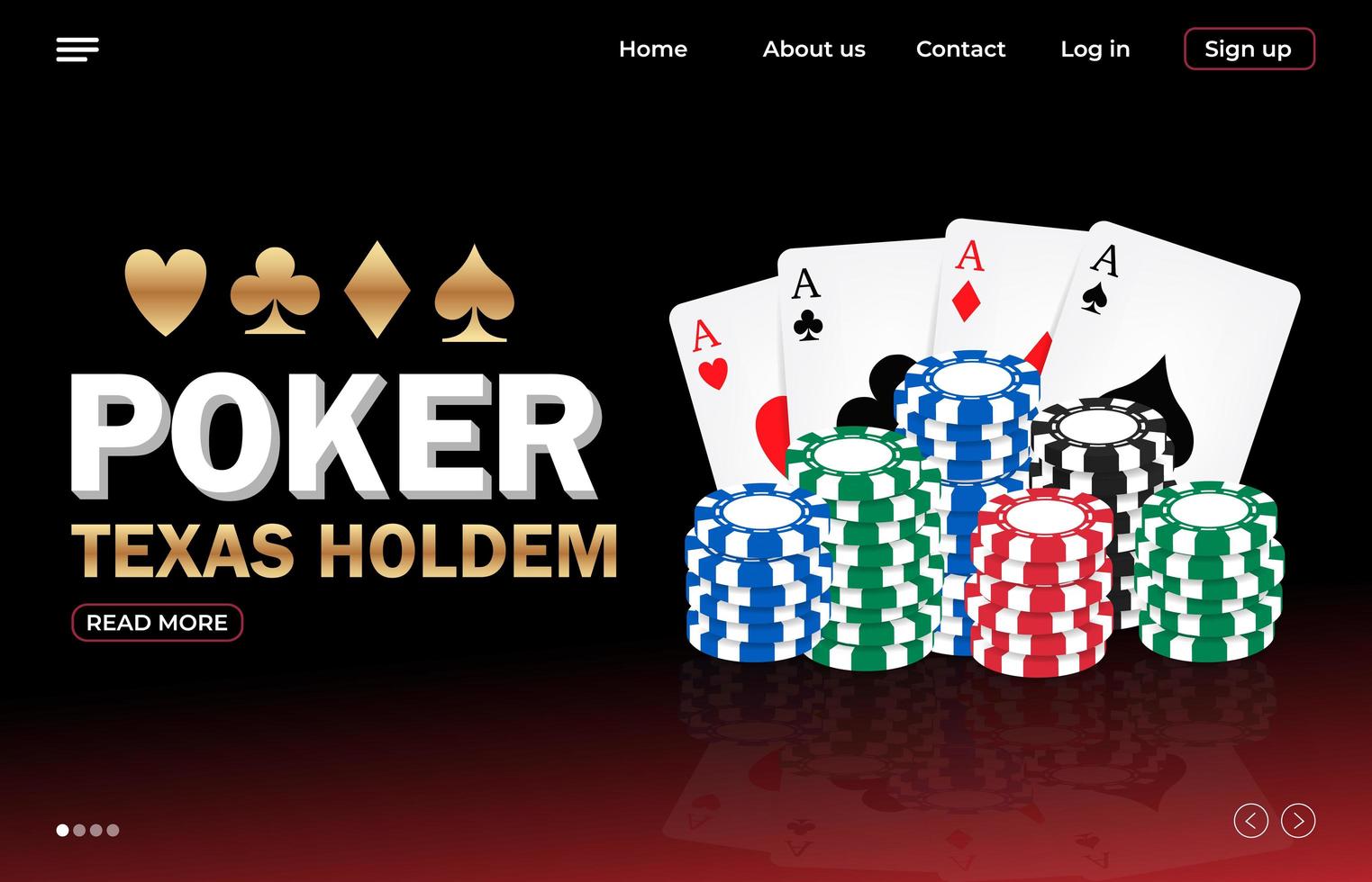 Poker online landing page template vector