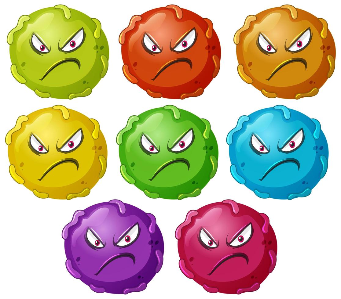 Cartoon Angry Virus Close Up Set  vector