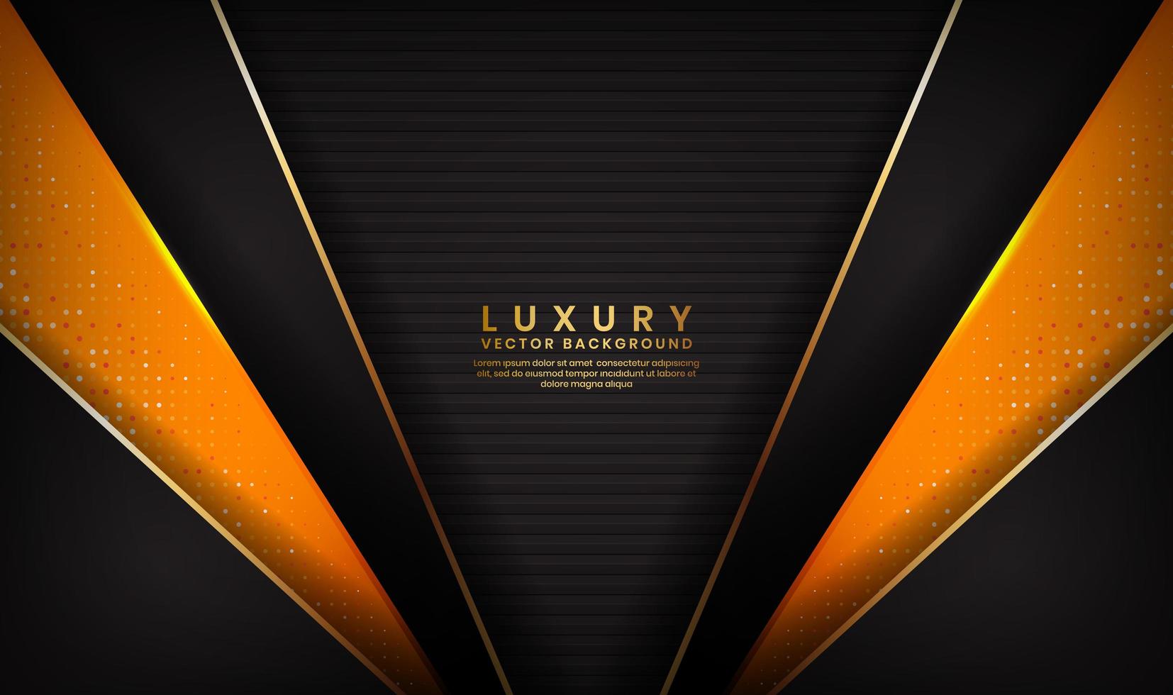 Abstract luxury black and orange background with golden lines vector