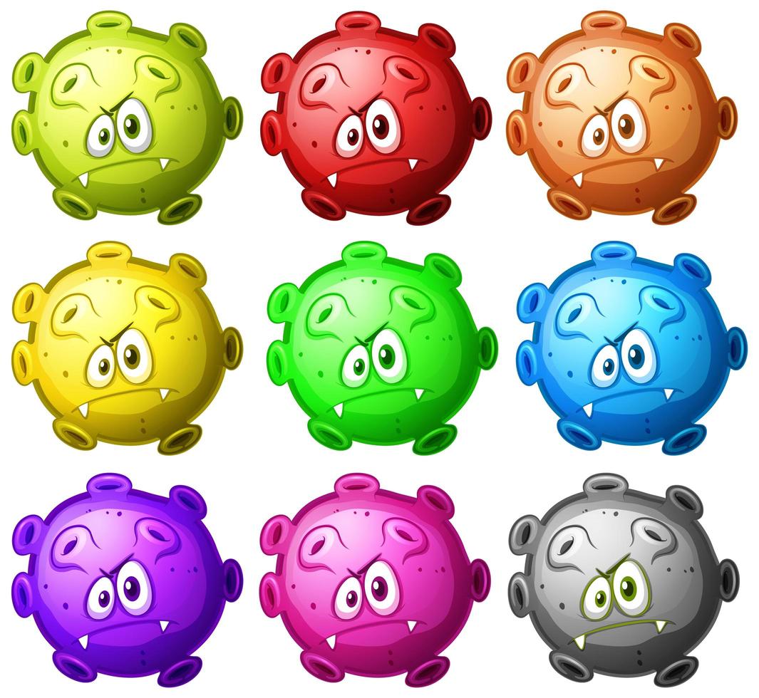 Close Up Virus Cartoon  Cell Set vector