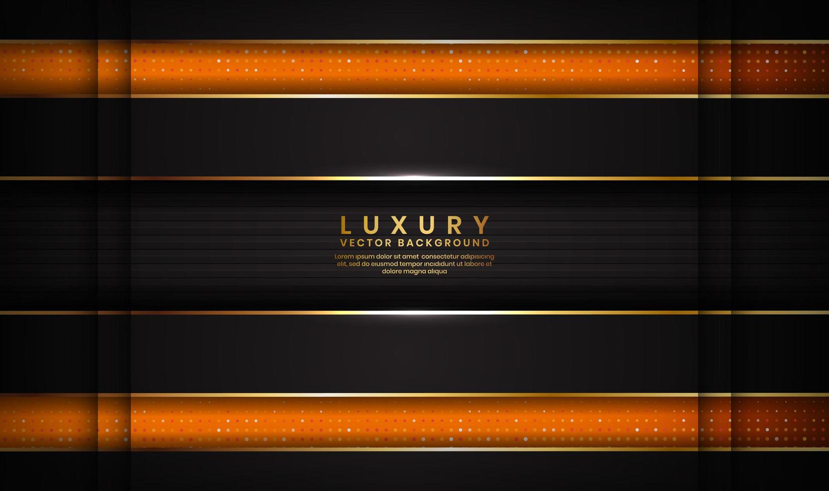 Abstract dark space  luxury black and orange background with golden lines vector