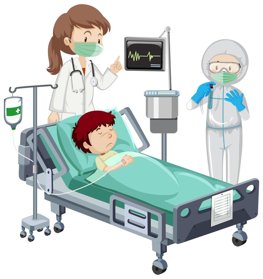 Sick Boy on Hospital Bed vector