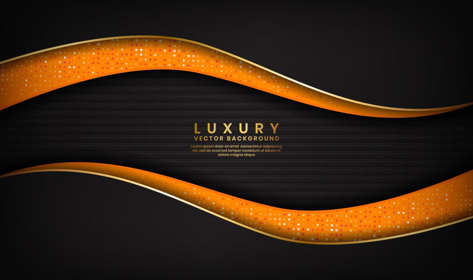 Abstract luxury black and orange background with golden lines in wave design vector