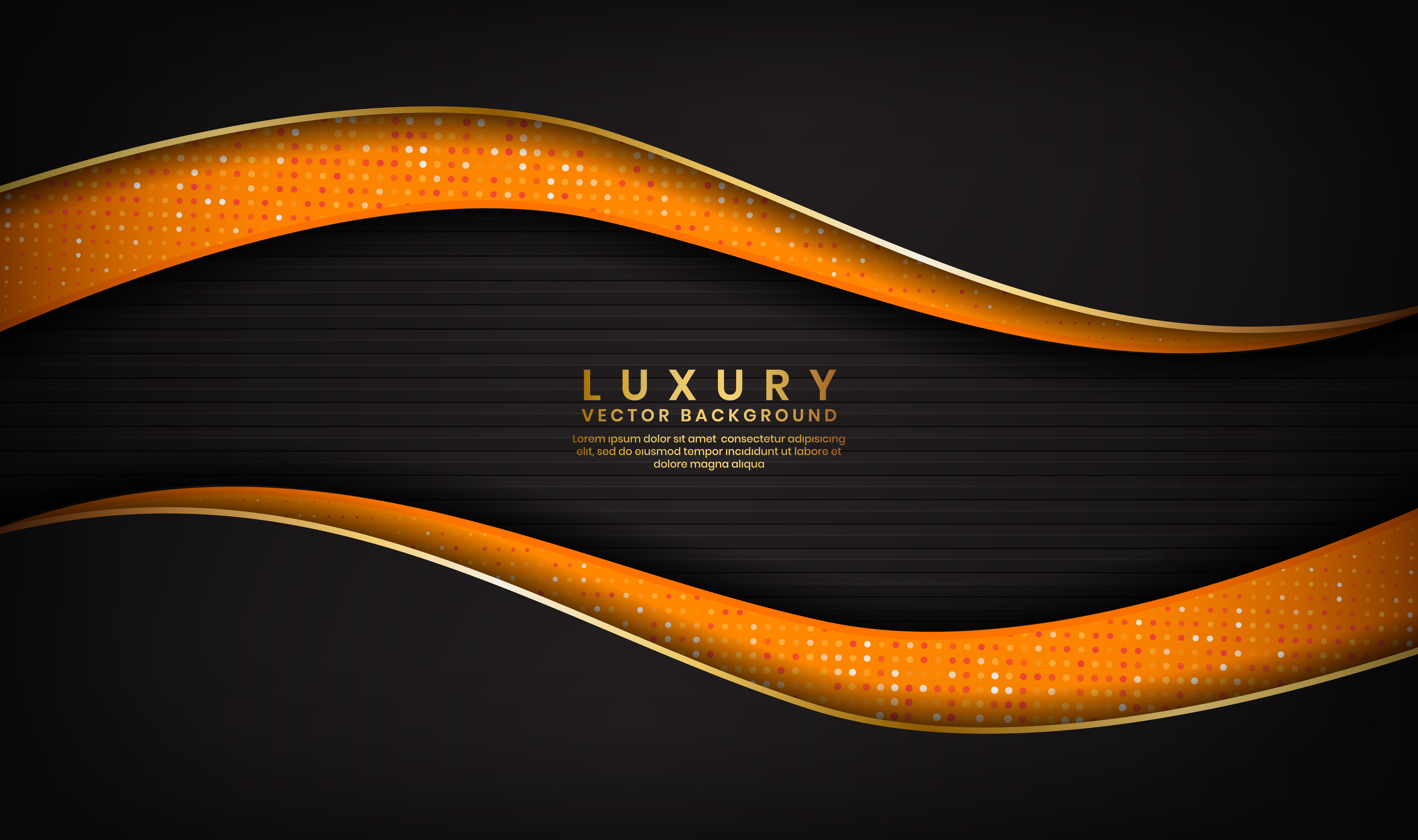 Fondo abstracto de lujo negro y naranja con líneas doradas en diseño de onda 1008578 Vector en