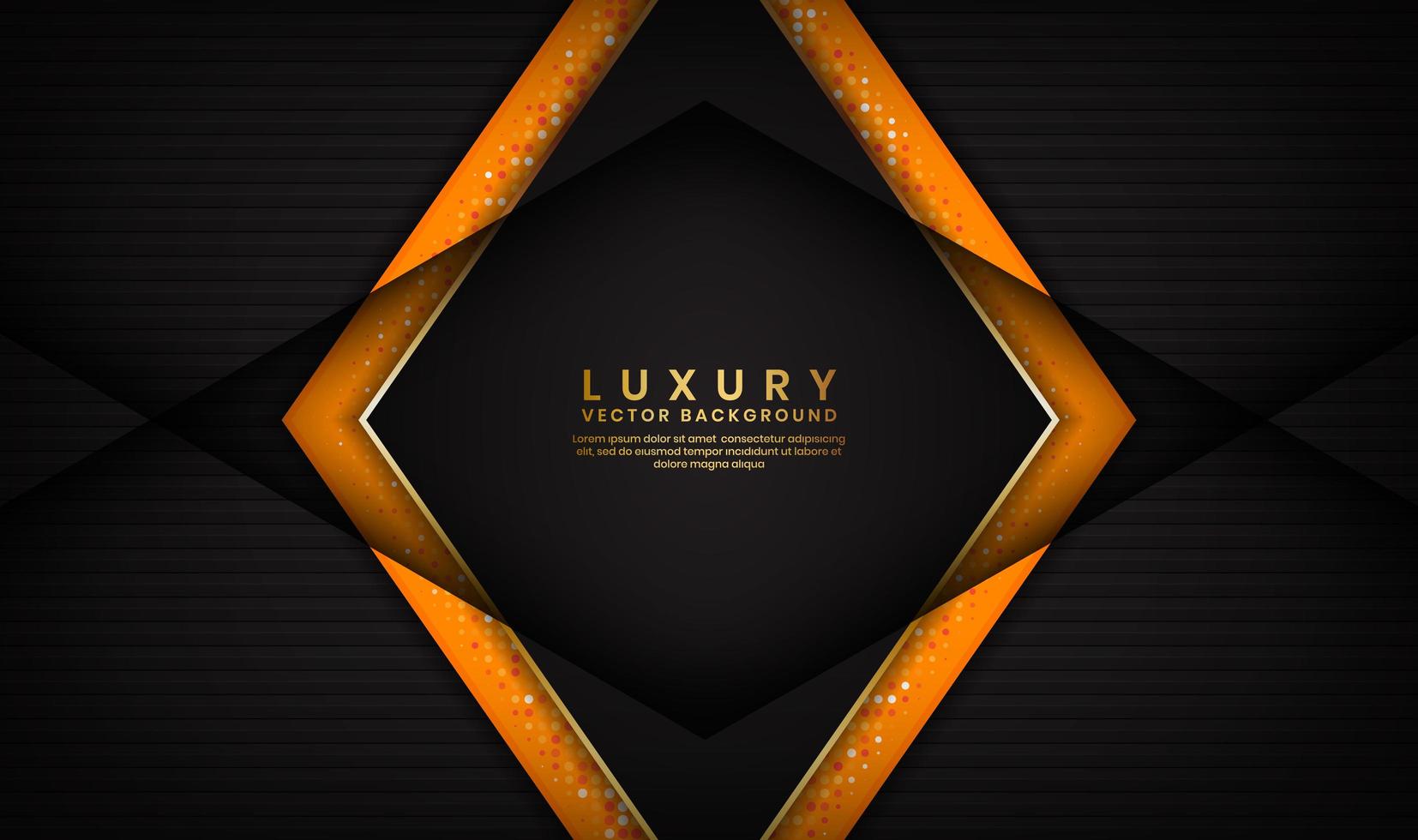 Abstract luxury black and orange background with golden lines in rhombus shape vector