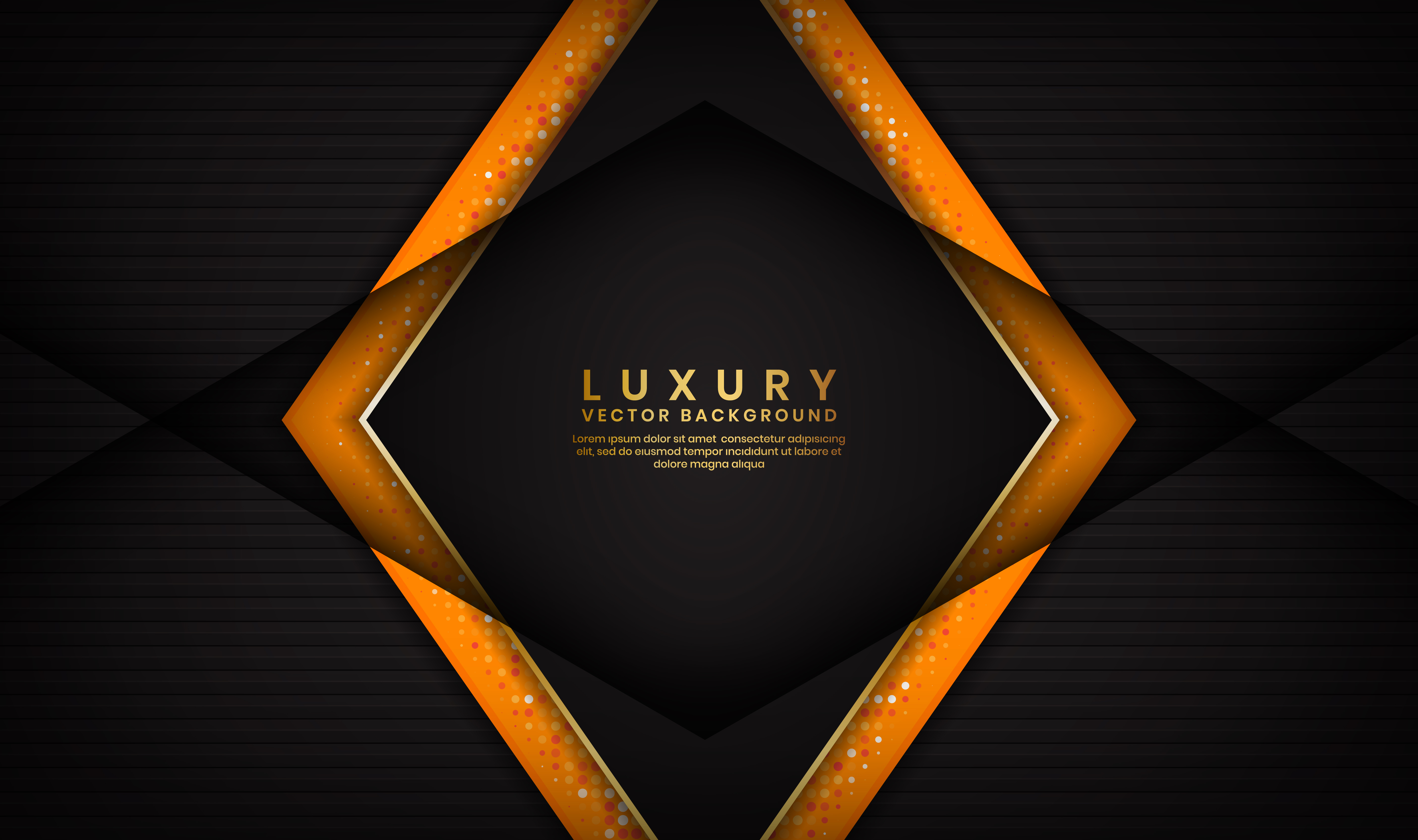 Abstract luxury black and orange background with golden lines in