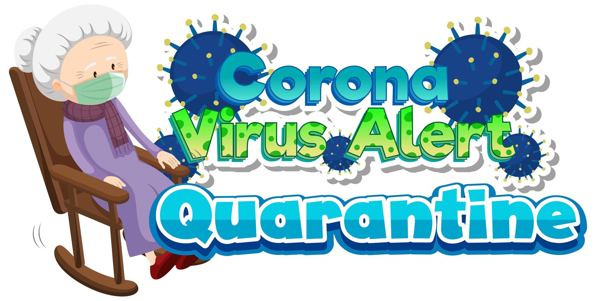 Texto de '' alerta de coronavirus en cuarentena '' con anciana en balancín vector