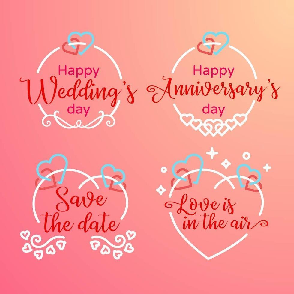 conjunto de insignias de boda y día de san valentín vector
