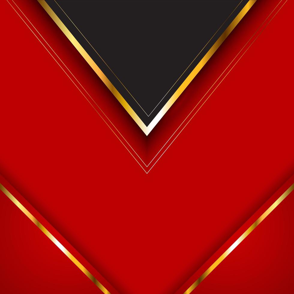 tarjeta en forma de v roja y gris con contornos dorados vector