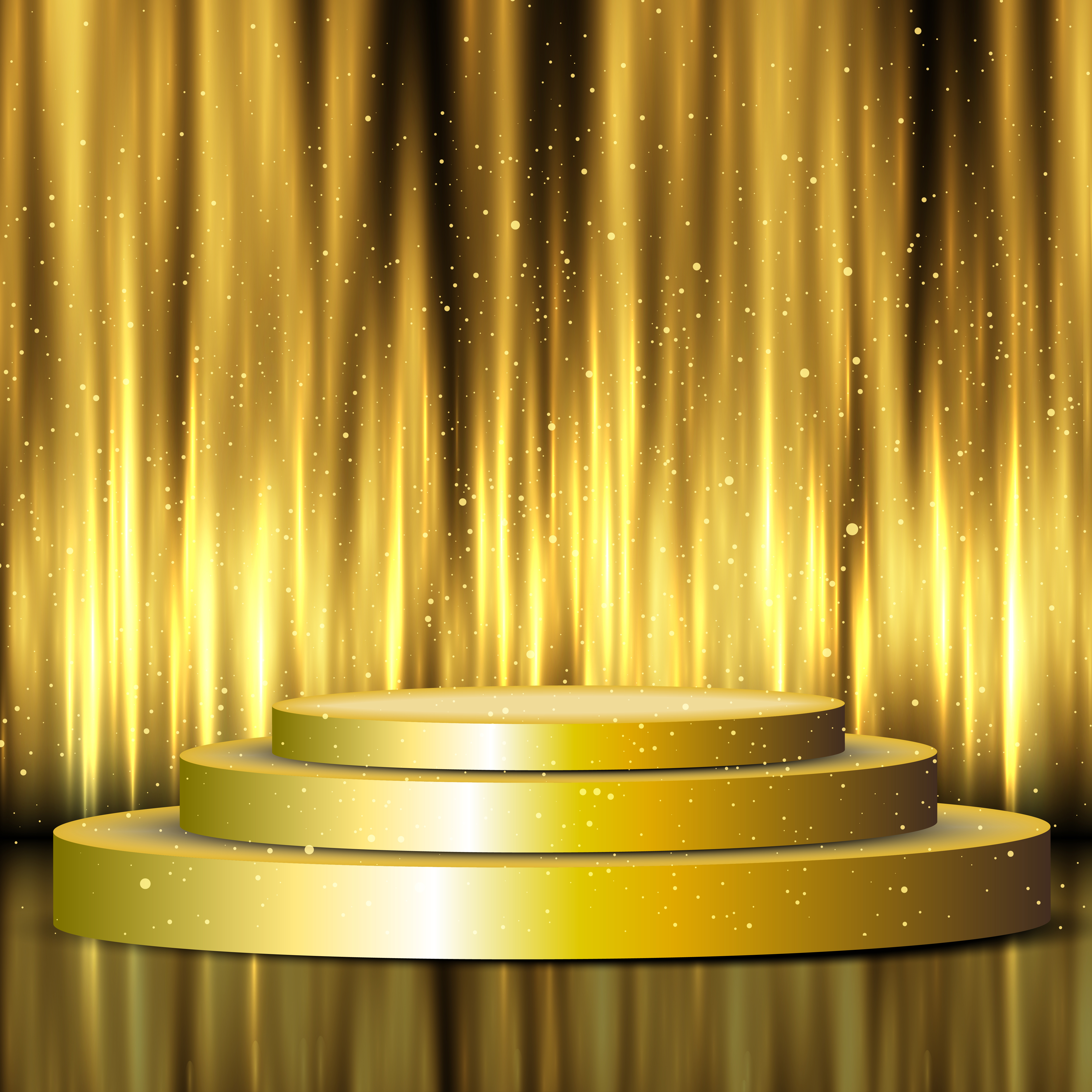 Golden display podium in front of curtains 1009649 Vector Art at Vecteezy