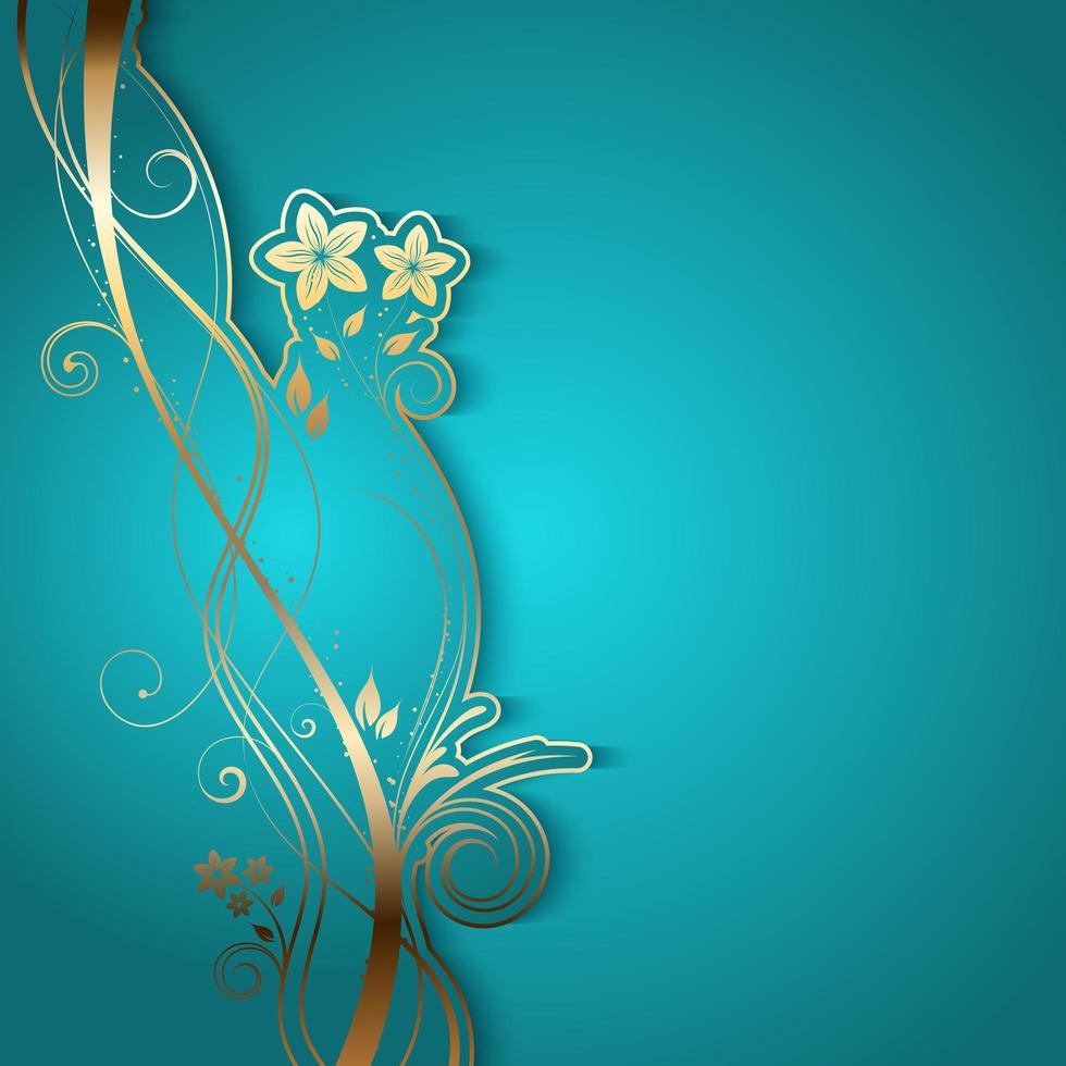 Golden Floral Design on Lit Blue Background vector