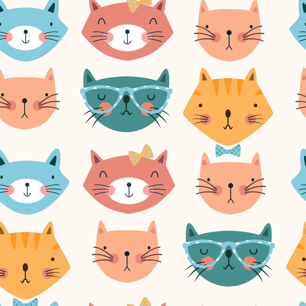 Seamless pattern with colourful cat heads vector