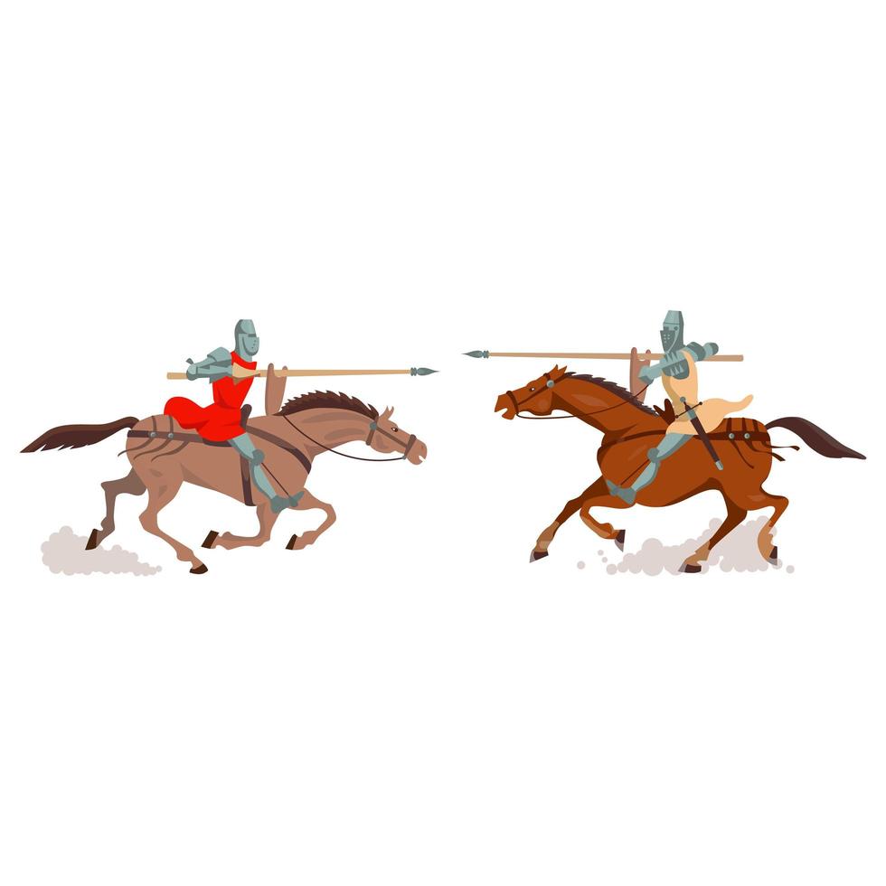 Two cartoon style fighting knights on horses vector