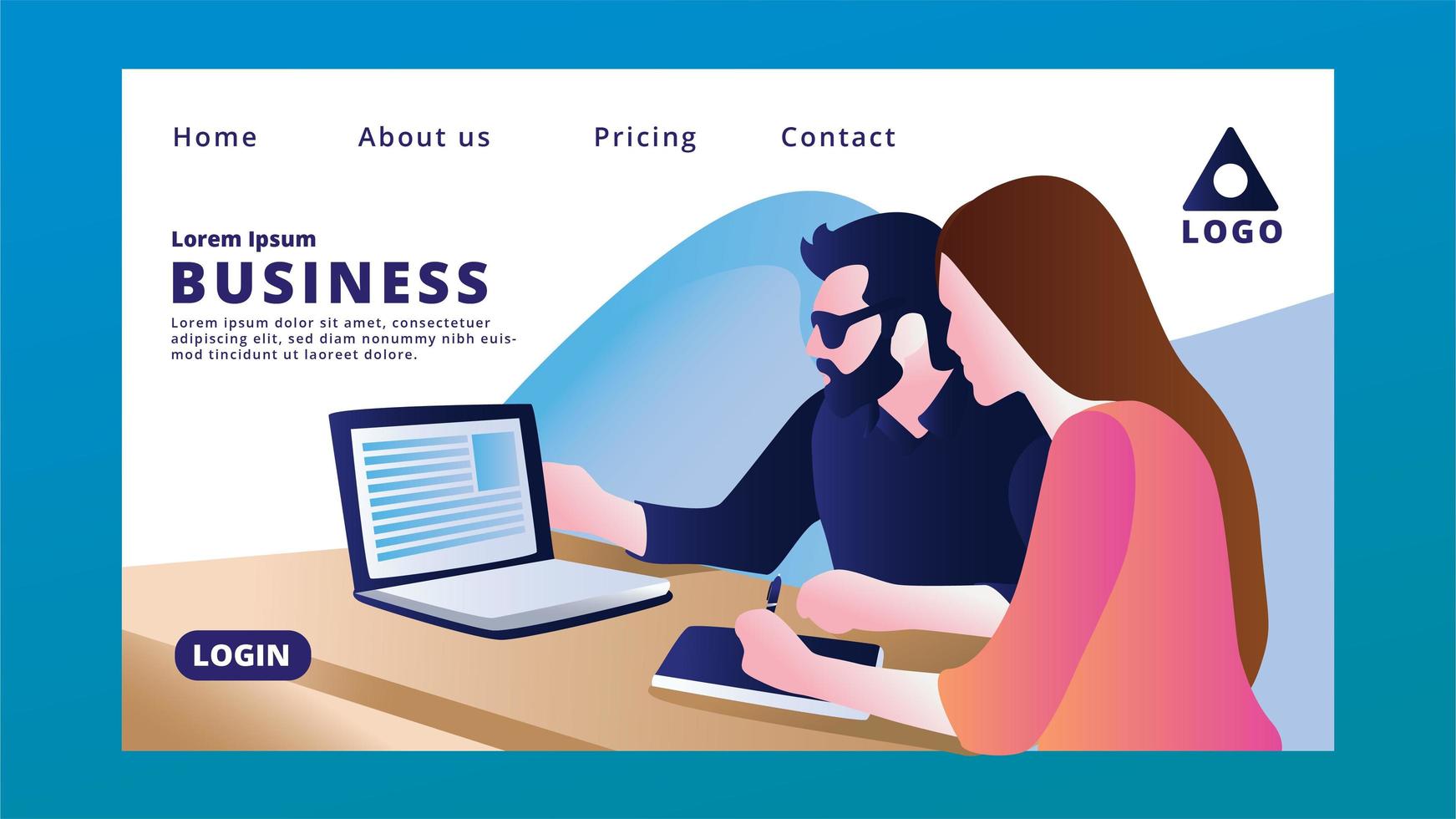 Business Landing Page with People Using Laptop vector