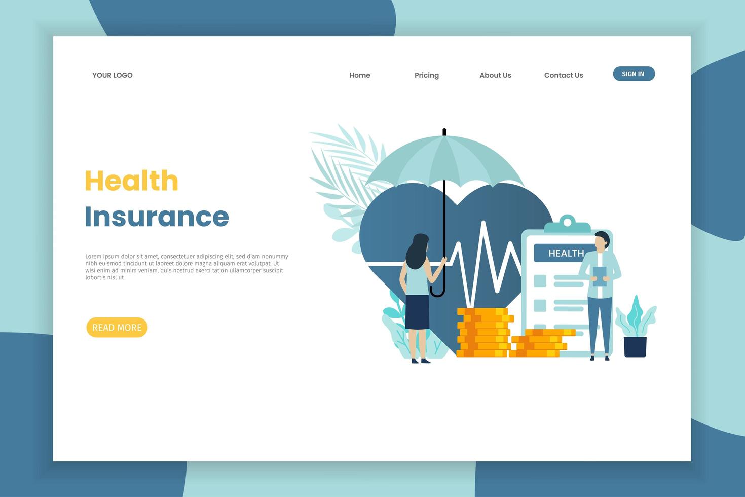 Woman with Umbrella Health Insurance Landing Page vector