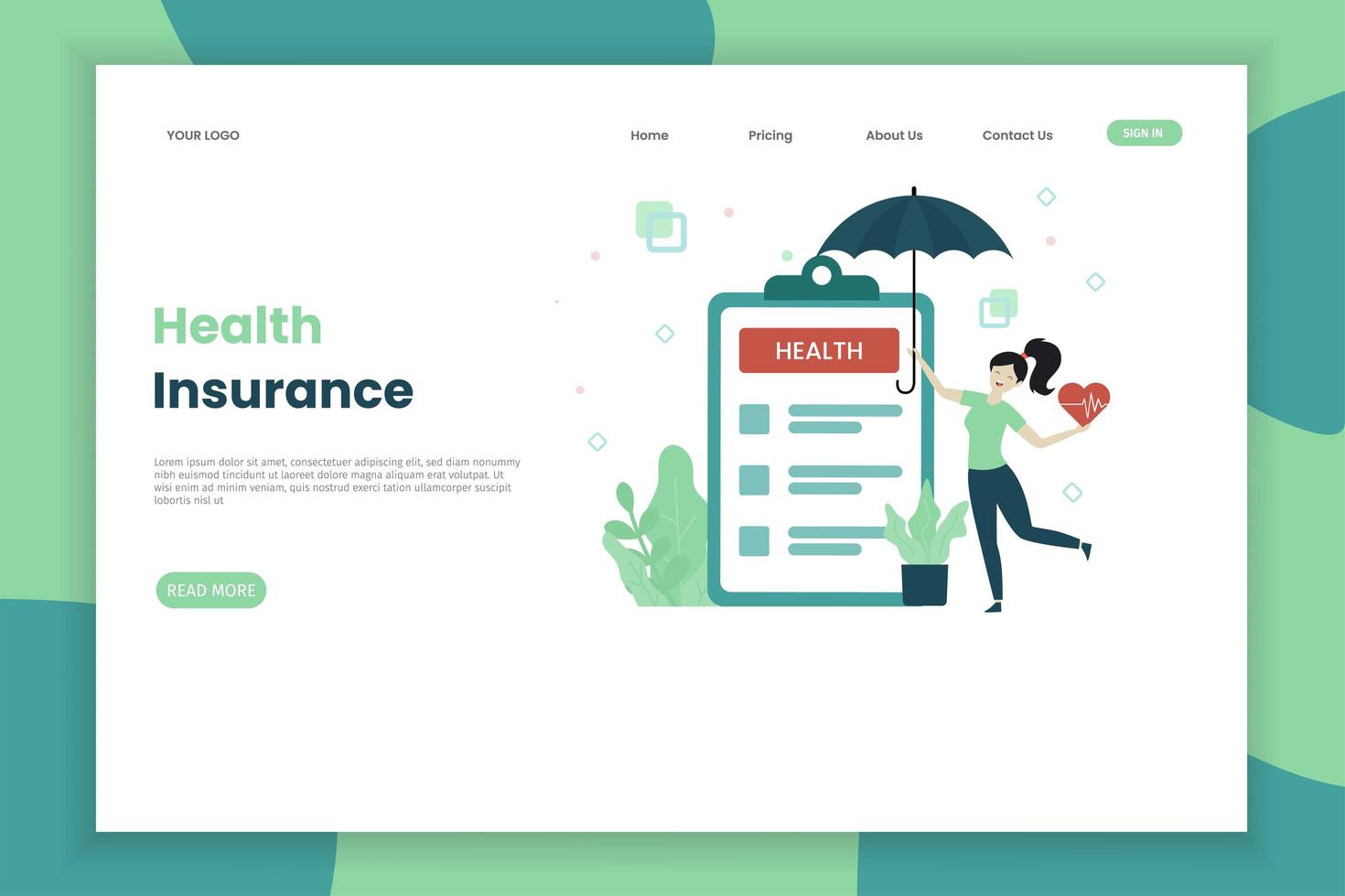 Health Insurance Landing Page vector