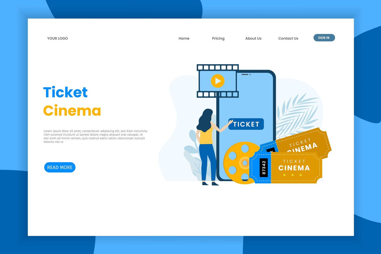 Online Cinema Ticket Purchase Landing Page vector