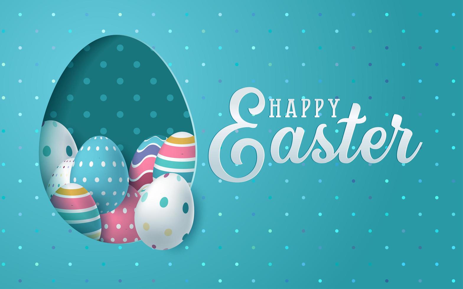Easter card with paper cut egg shape frame in blue background vector