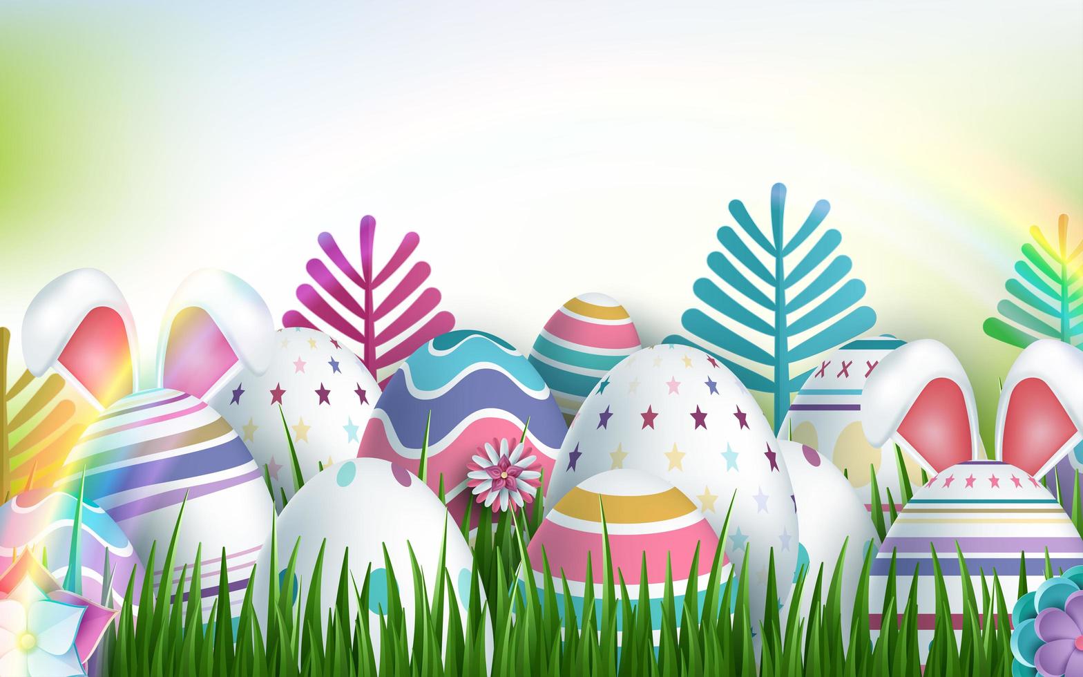 Happy Easter background with multicolored realistic eggs vector