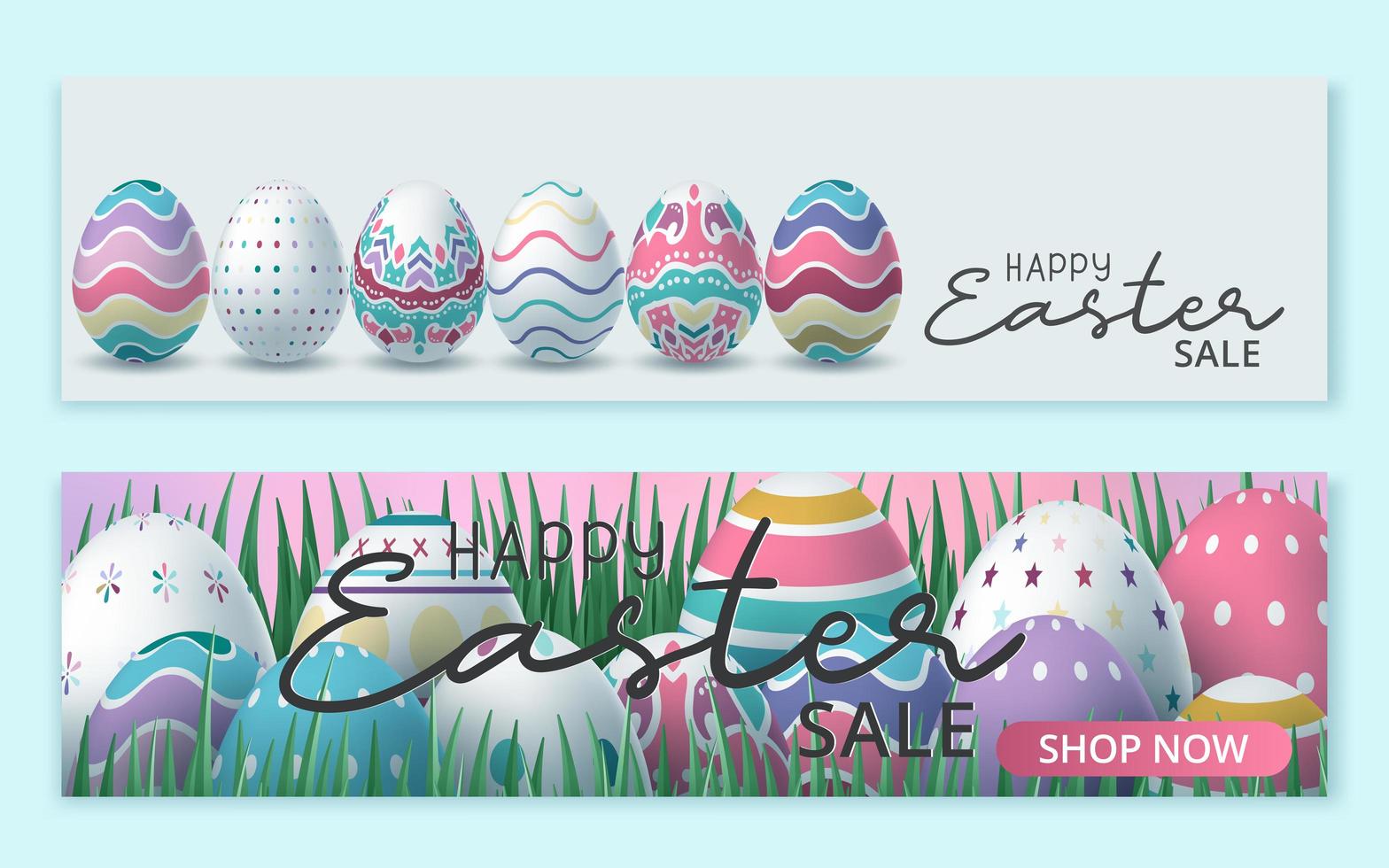 feliz banner de venta de pascua con huevos de pascua vector