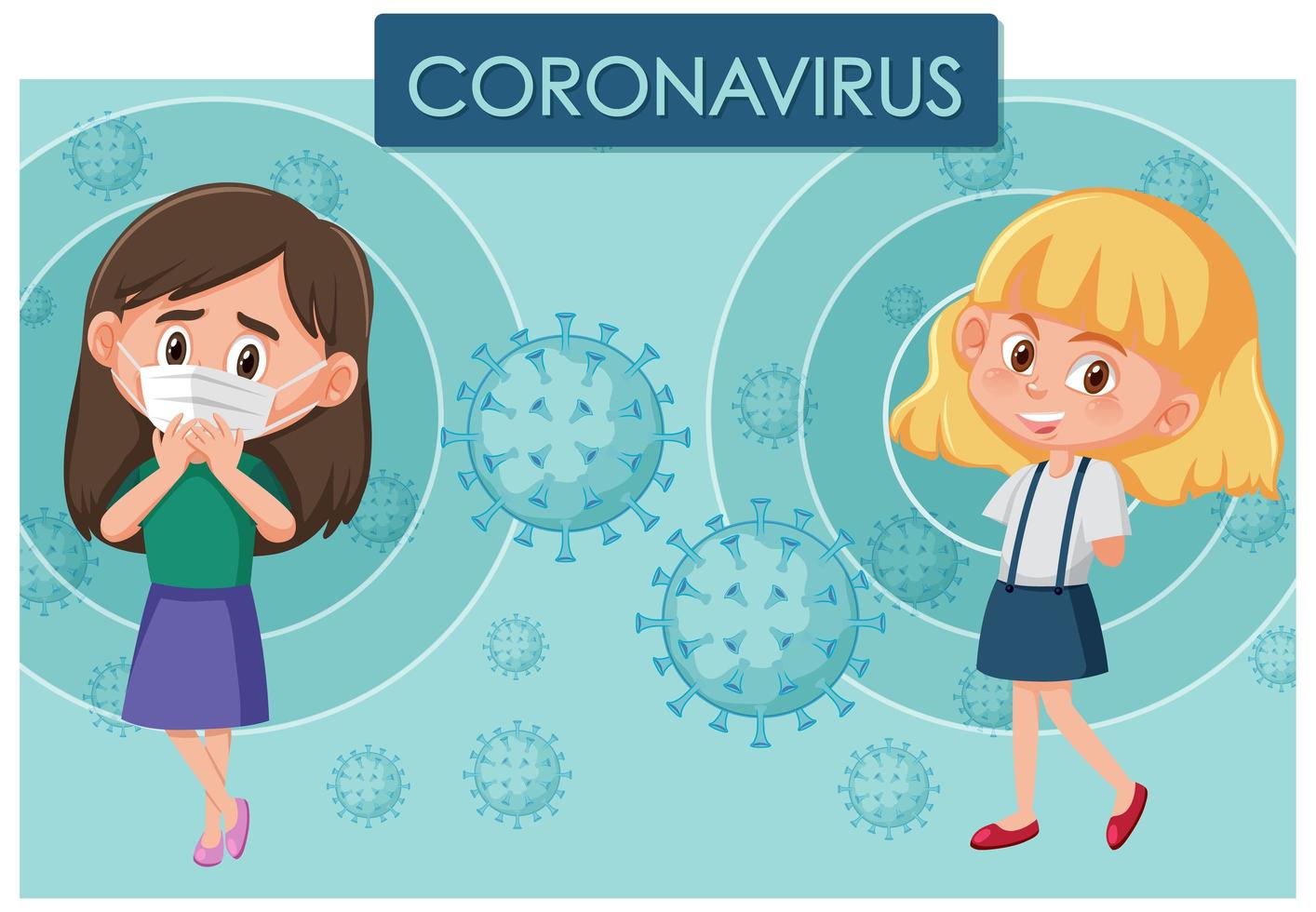 diseño de cartel de coronavirus con niña enferma y amiga vector