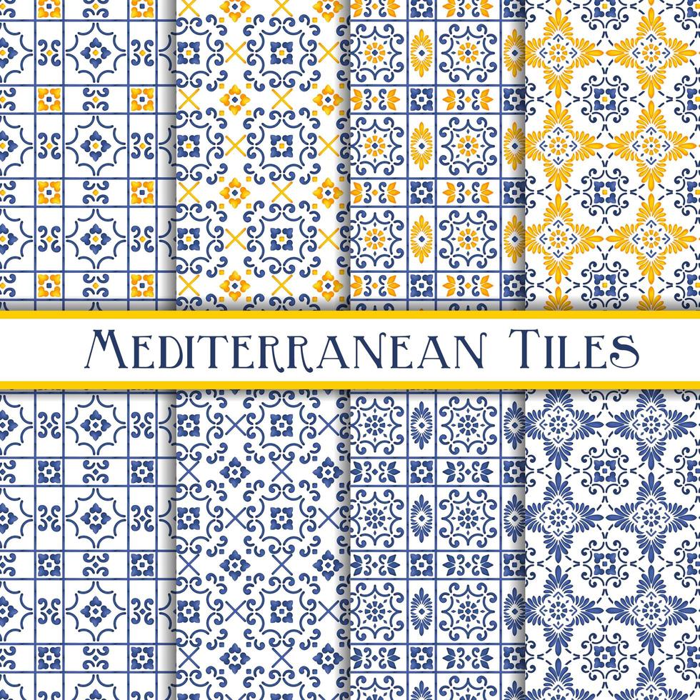 Blue and Yellow Mediterranean Style Tiles vector
