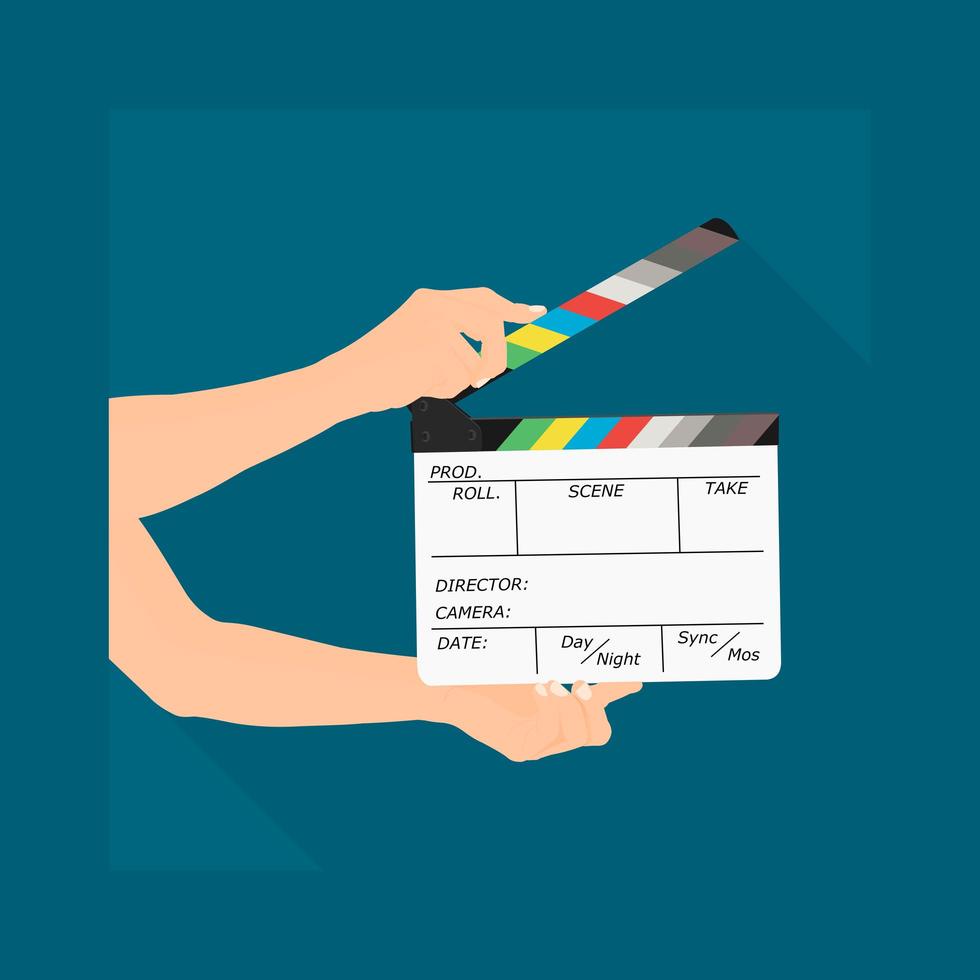 Hand holding a film clapboard slate vector