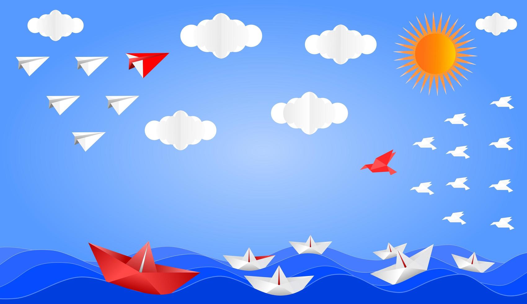 concepto de liderazgo de origami seascape vector