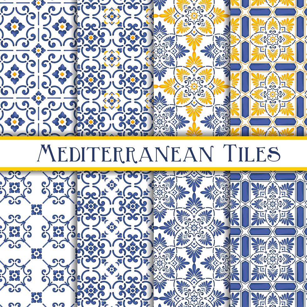 Yellow and Blue Mediterranean Patterns Set vector