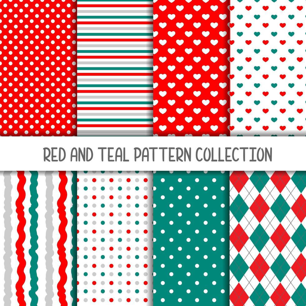 Collection of Red and Teal of Seamless Patterns vector