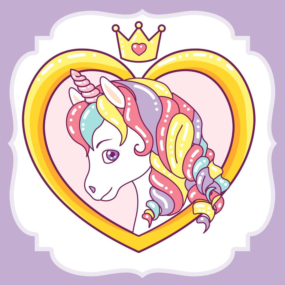 cabeza de unicornio en marco de corazón vector