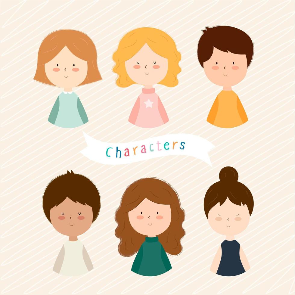 Set of Young Kid Characters  vector