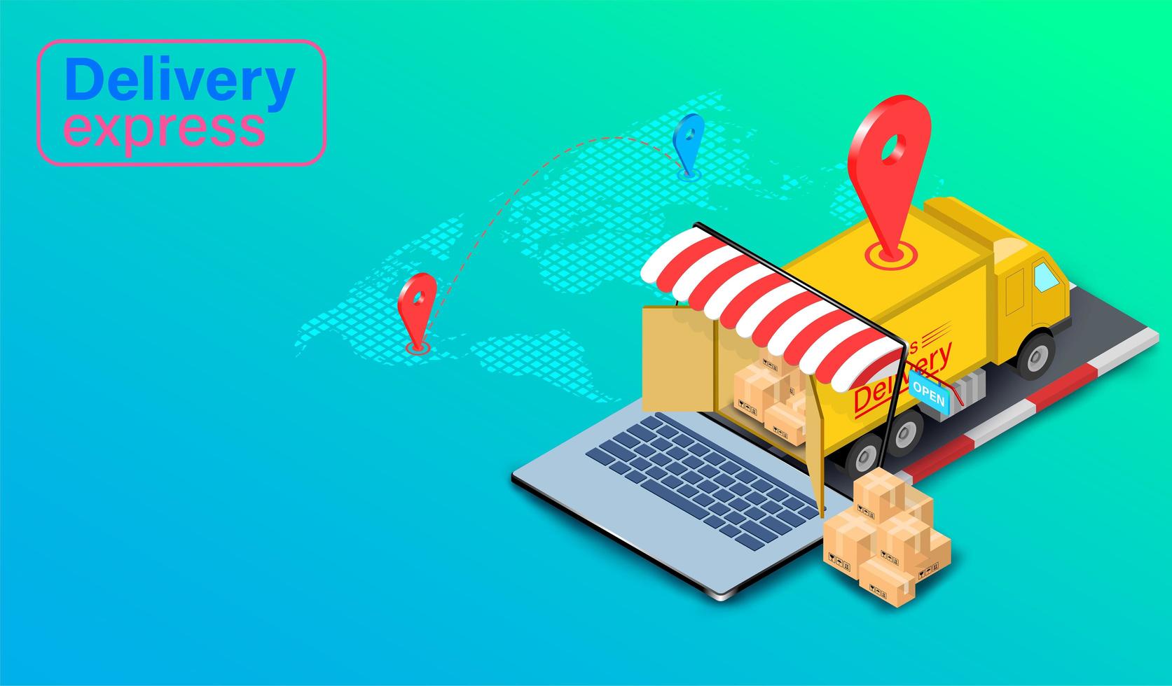 Delivery Truck Unloading Online Order vector