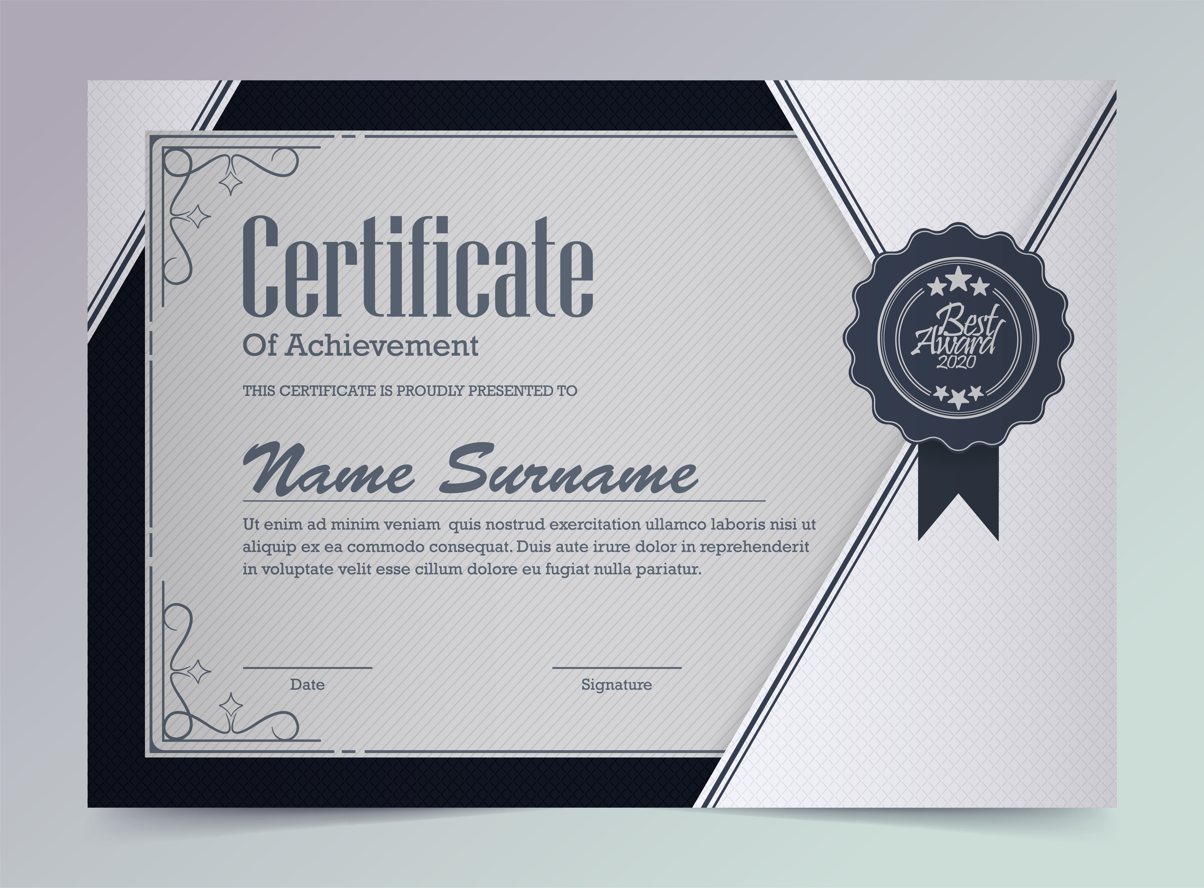 Silver Angle Design Achievement Certificate Template 20 Throughout Scroll Certificate Templates