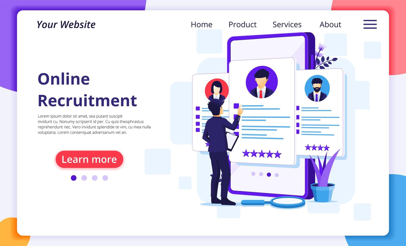 Business man online recruitment landing page vector