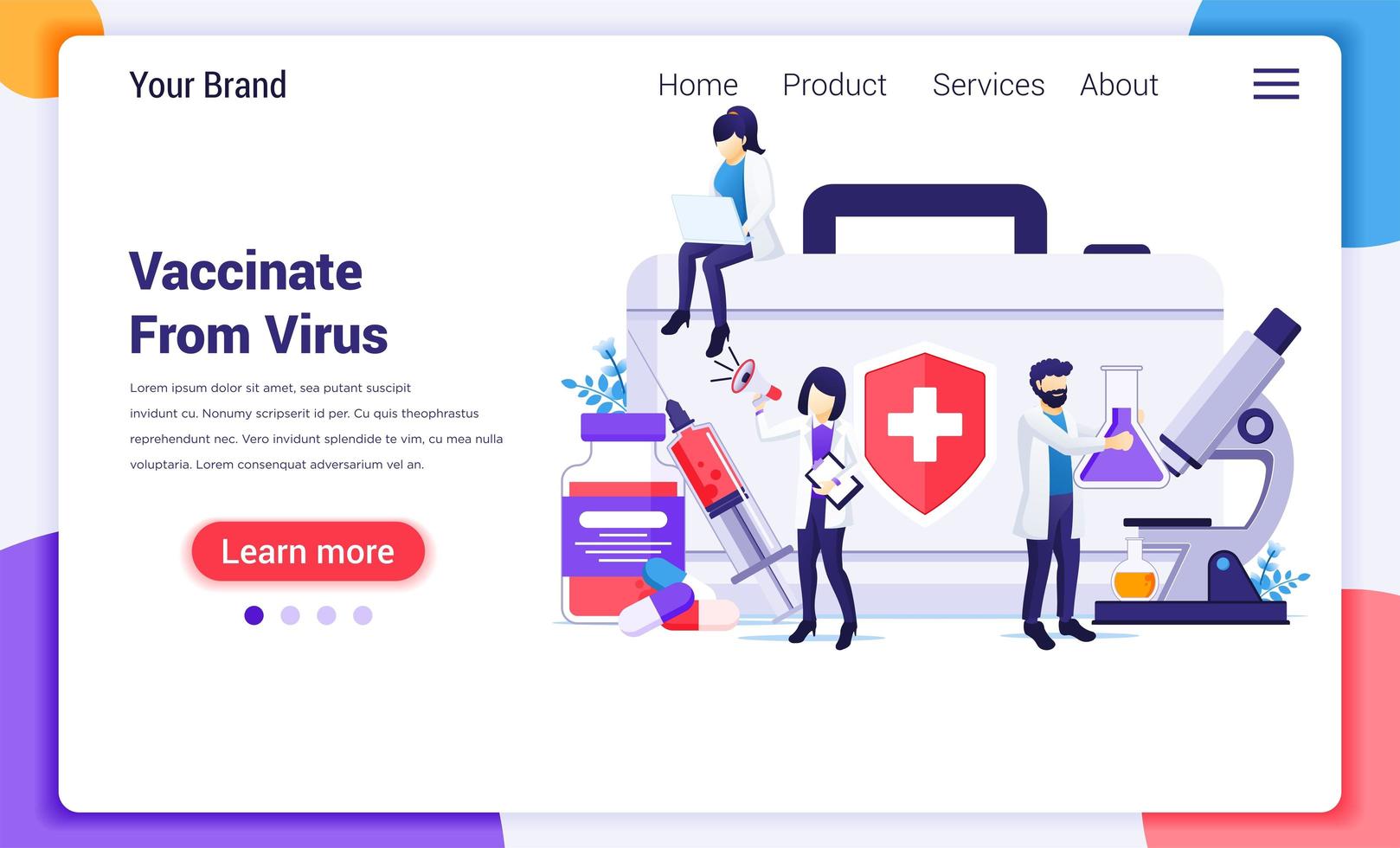 Medical staff researching vaccination landing page vector