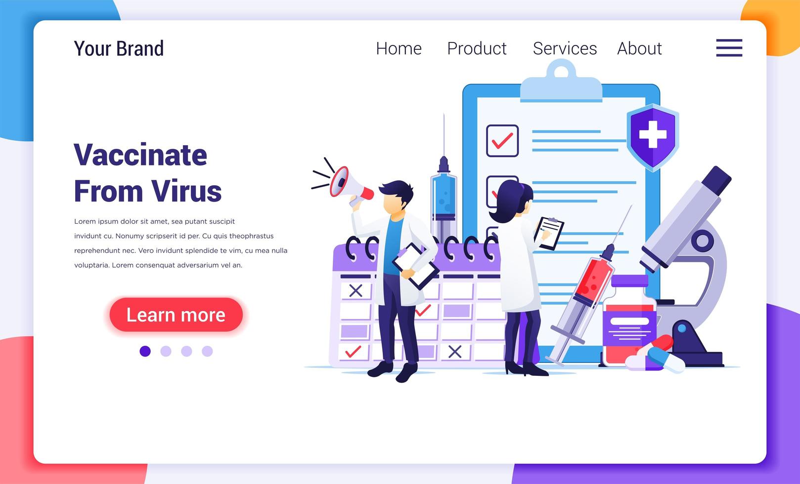 Vaccination from virus landing page vector