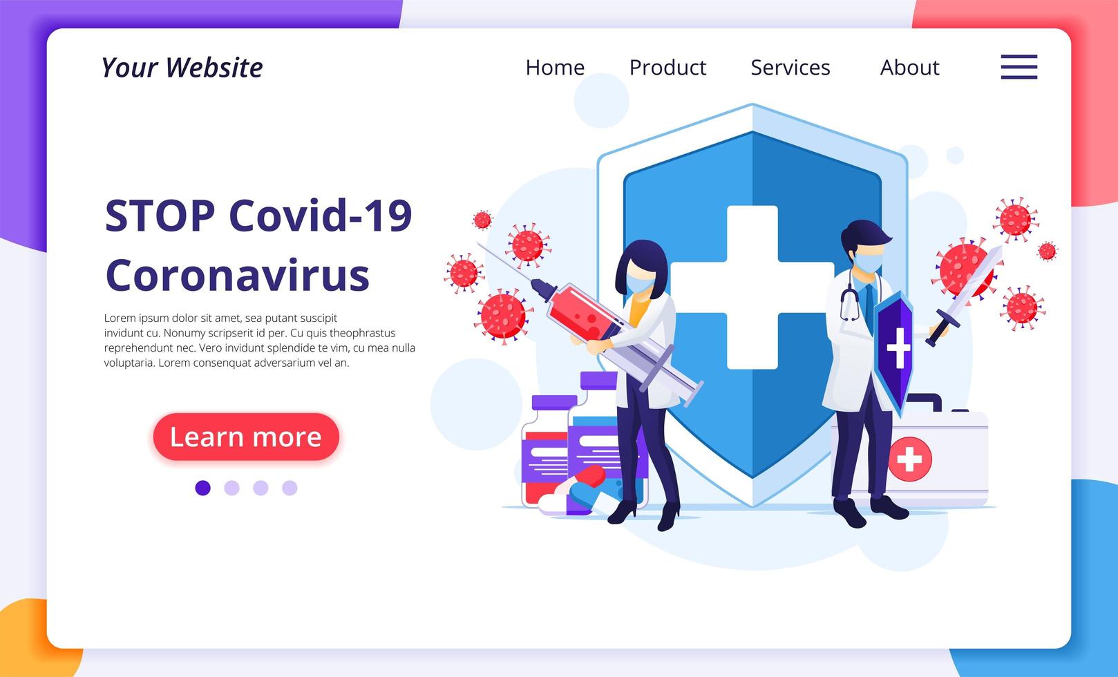 Doctor and nurse fighting Coronavirus landing page vector