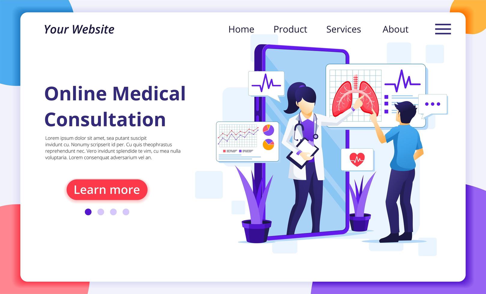 Online medical consultation landing page vector