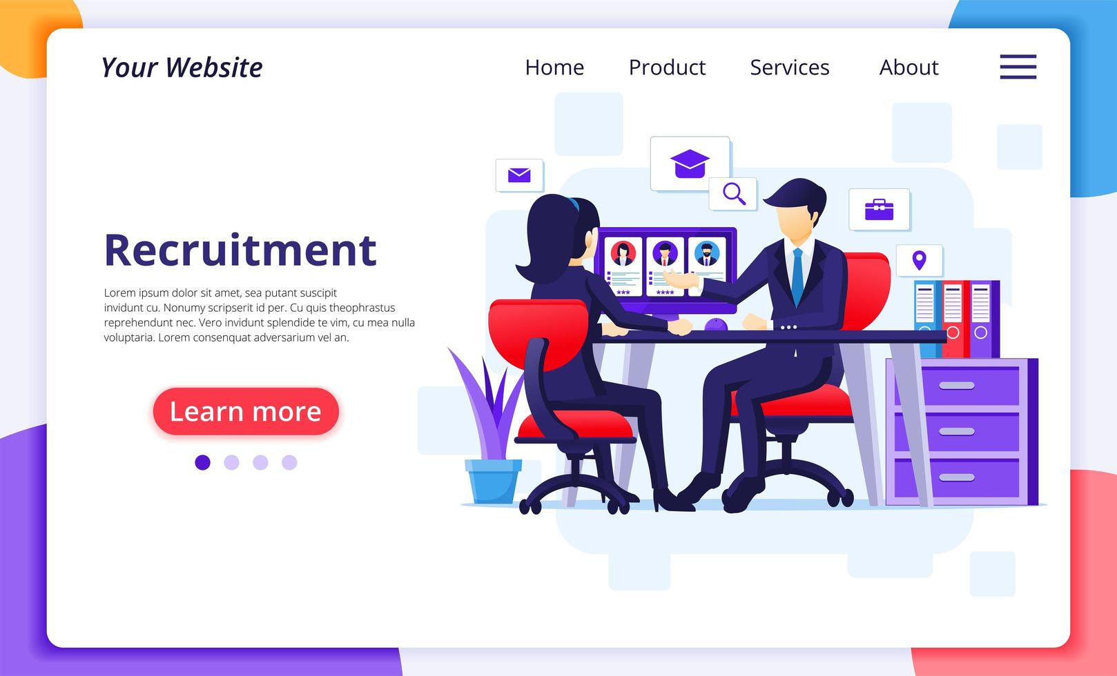 Business man interviewing woman landing page vector