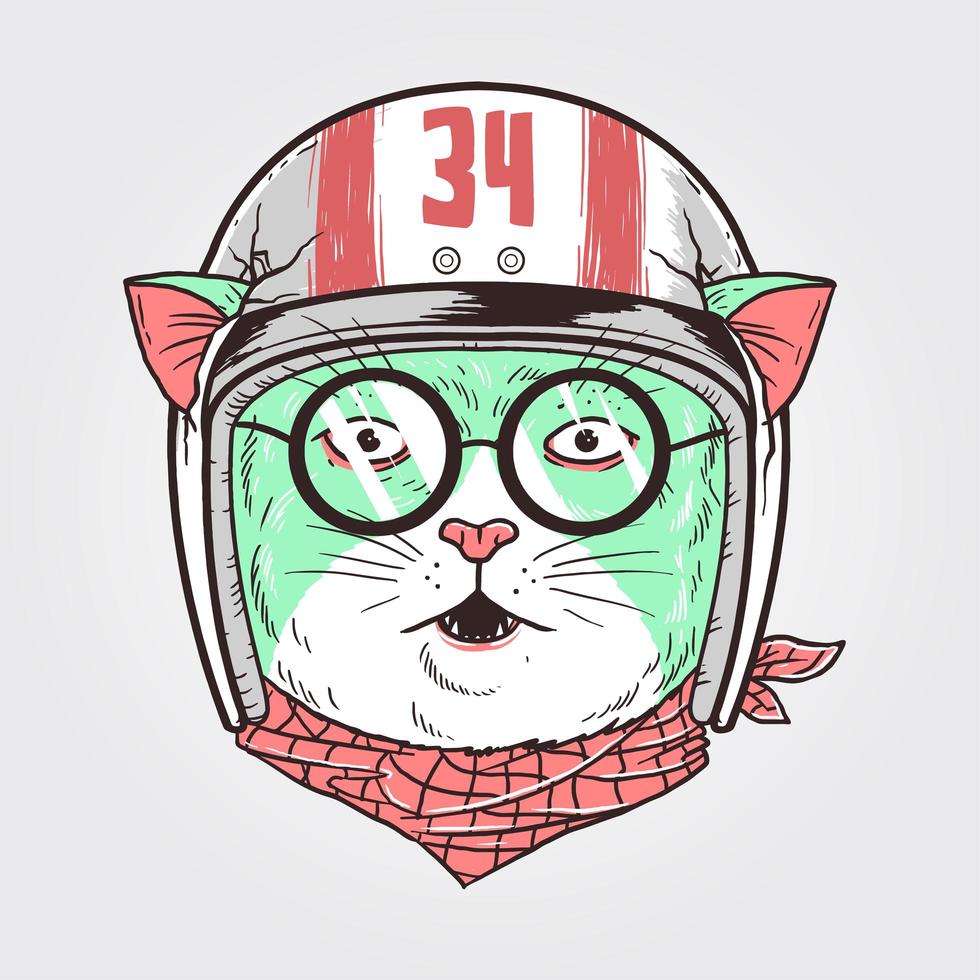 Racer Cat with Helmet Design  vector