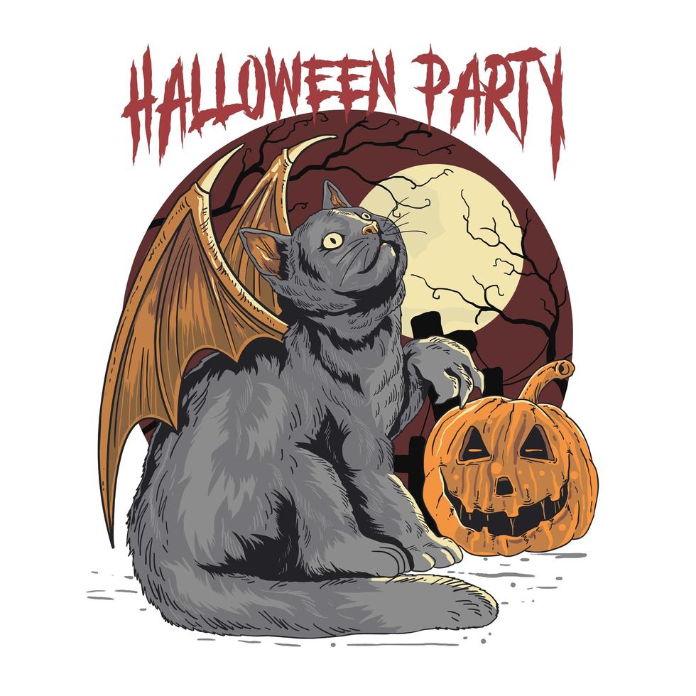 Halloween Party Cat Bat Design  vector