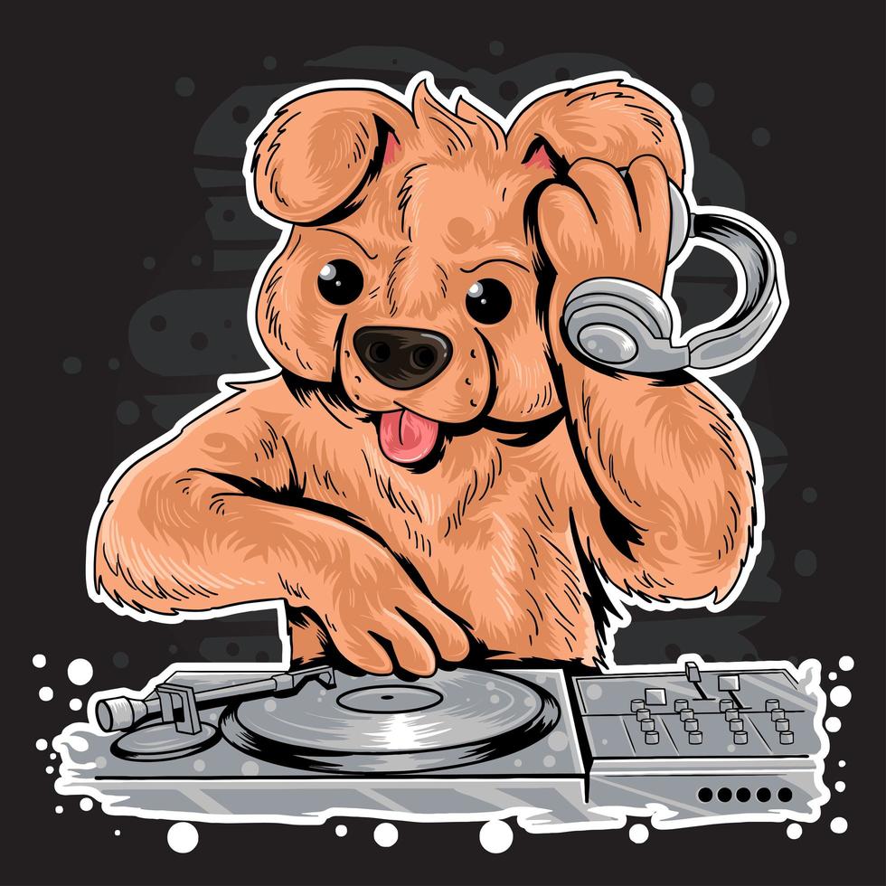 diseño de música dj oso de peluche vector