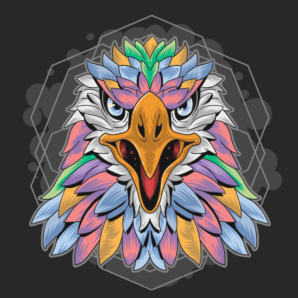 diseño de plumas de colores pastel cabeza de águila vector